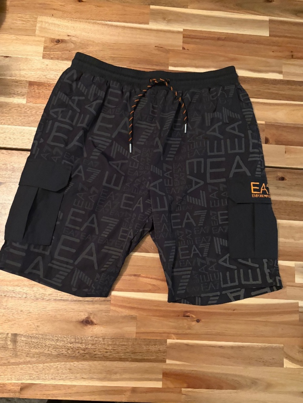 EA7 Emporio Armani All-Over Logo Cargo Swim Shorts / Board Shorts.